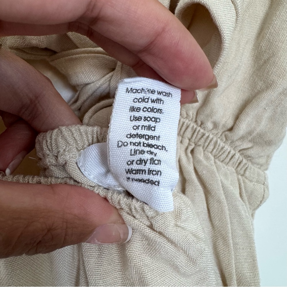 S Cream Oatmeal Linen Blend Jumpsuit Vacation Travel Quiet Luxury Minimal Chic - Picture 13 of 15
